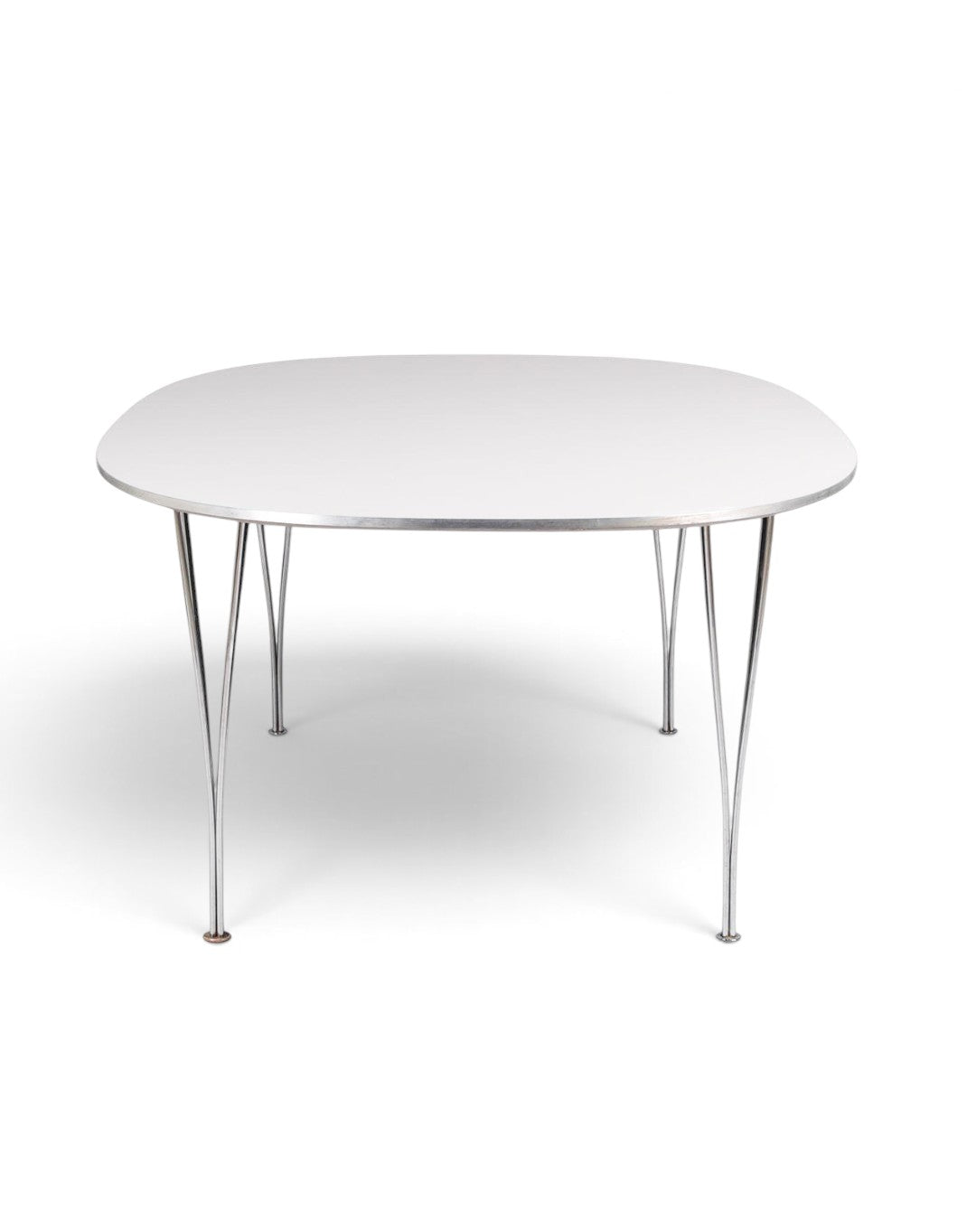 AUO NORD Piet Hein Superellipse bord fra Fritz Hansen med hvid laminatbordplade og elegante stålben